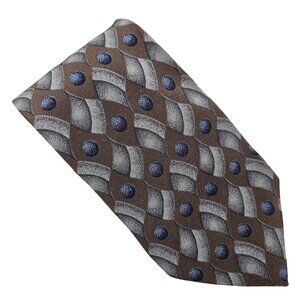 DeSantis Collection Mens Neck Tie Silk Gray Blue Brown Geometric Business Formal